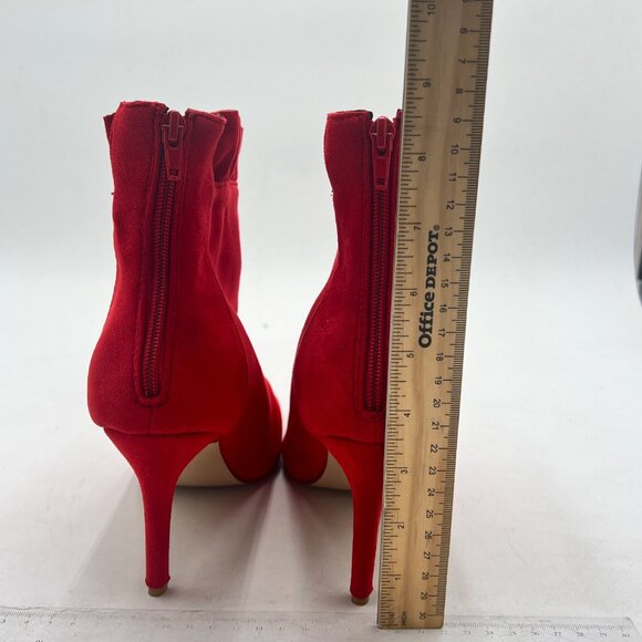 YDN Red Cute Ruffles Ankle Boots Stiletto Heels Pointed Toe Back Zipper Booties - Picture 5 of 8